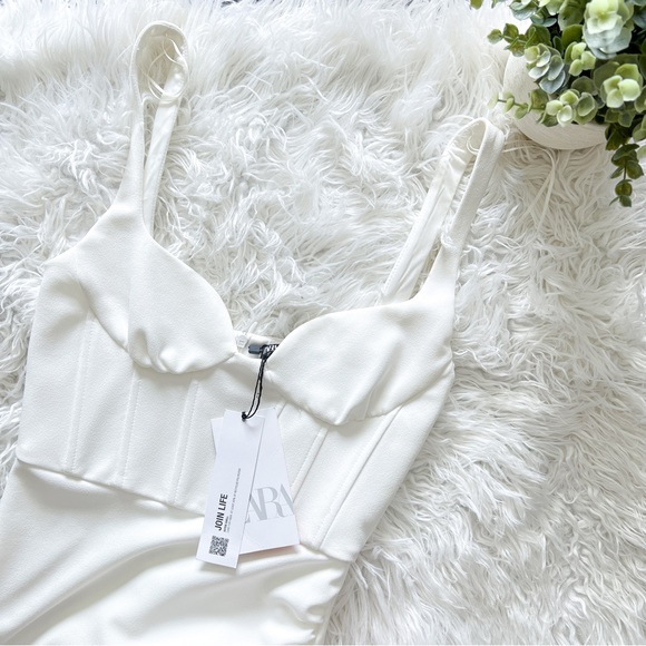 ZARA Draped Corset SweetHeart Elasticized White Mini Dress - Picture 3 of 10